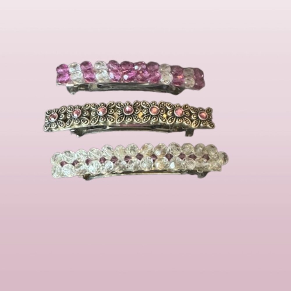 Set of three handmade barrettes with Swarovski crystals - New